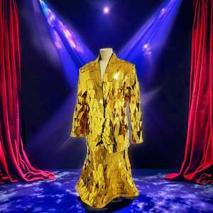 Robe de soirée <span class=keywords><strong>disco</strong></span> pour <span class=keywords><strong>femme</strong></span>, effet miroir doré hautement réfléchissant, moderne, résistante aux plis, durable, pour spectacle sur scène, 100% polyester - Product Image 1