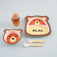 Ensemble 5 pièces de vaisselle pour enfants en fibre de bambou assiette en bambou pour bébé assiette divisée pour enfants bol tasse cuillère fourchette ensemble