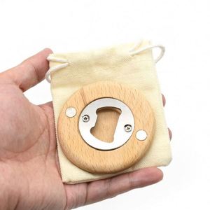 Blank DIY Round Shape Wooden Bottle Opener Coaster <b>Fridge</b> Decoration Magnet Beer Bottle Opener with Bag - Product Image 1