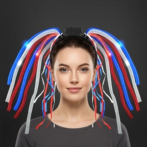 Accessoires <span class=keywords><strong>de</strong></span> fête <span class=keywords><strong>du</strong></span> <span class=keywords><strong>4</strong></span> juillet, bandeau lumineux patriotique en polyester ABS avec LED 2R2B2W, 3 piles AG13 incluses - Product Image 3