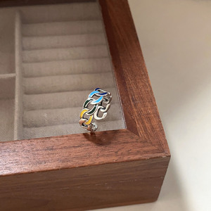 Silver Ruitai S925 Sterling Silver Colorful Cuban <b>Ring</b> Unisex <b>Open</b> Adjustable Hip Hop Everyday Wear - Product Image 4