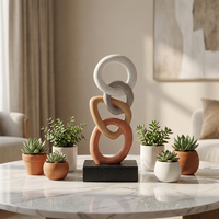 Statue en résine Art Déco de luxe, sculpture d'art moderne, ornement géométrique doré, effet patiné antique pour salon et bureau