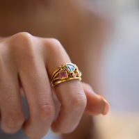ERESI Waterdichte Op Maat Gemaakte Sieraden Hot Sale 18K PVD Goud Gegalvaniseerde Kleurrijke CZ Ring Exquise Luxe Ringen van RVS voor Vrouwen