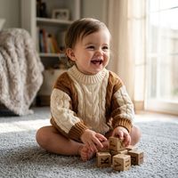 Ropa para Niñas Grandes, Suéter de Punto Oversize para Bebés, Manga Abullonada, Bloques de Color, Jersey para Niñas Pequeñas, Marca Privada, Tejido de Punto OEM