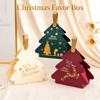 Boîtes cadeaux en papier en forme de sapin de Noël, impression dorée, boîte d'emballage pour bonbons et chocolats avec poignée pour fête de Noël