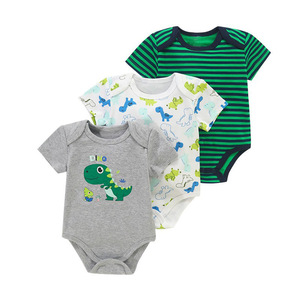 Paquete de 3 Bodys de Verano de Manga Corta para Bebé, Unisex, 100% Algodón, Mono Suave para Bebé, Lindo Estampado de Dibujos Animados, Cierre de Botones - Product Image 4