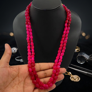 Collar de Cuentas de Cuarzo Rosa Pulido de 2 Capas, 8-10 mm, Piedras Fucsia, 24 Pulgadas de Largo, Joyería de Piedras Preciosas - Product Image 2