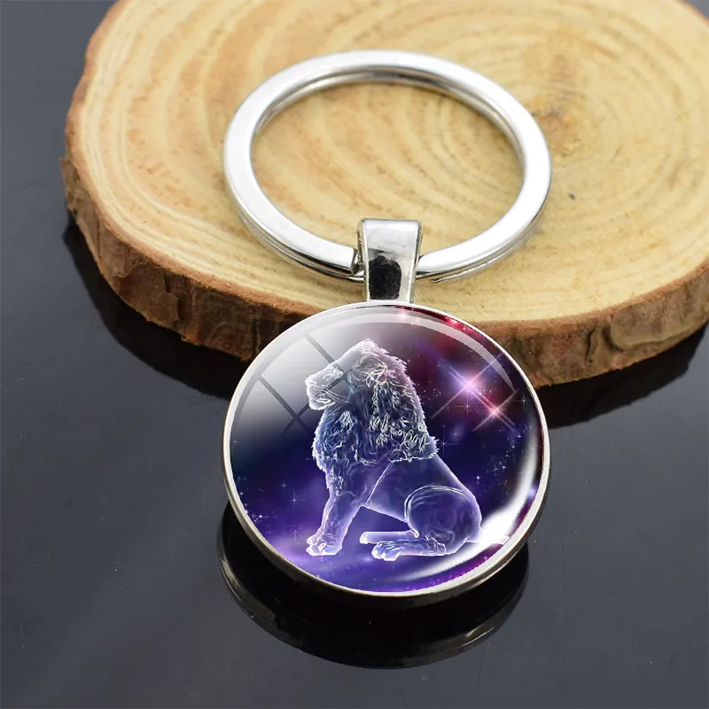 12 Chòm Sao Đính 12 Chòm Sao Bạch Dương Leo Xử Nữ Thiên Bình Glass Cabochon Keychain Đôi Side Keyring Cho Nam Giới Phụ Nữ