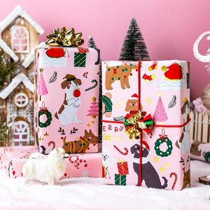 Dog Christmas Wrapping <b>Paper</b> Pink 17 Inch X 33 Feet Candy Cane <b>Pattern</b> Gift Craft Eco-Friendly Roll - Product Image 2