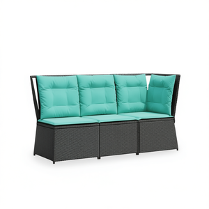 Compact Black Pe <b>Rattan</b> Patio <b>Sofa</b> Three Seat Outdoor Garden Furniture With High Density Foam Cushions Contemporary Design - Product Image 1