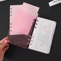 Couverture d'Agenda Budget Classeur A6 Rose Pailleté Acrylique Transparent avec Anneaux Métalliques Or Argent, Étanche et Durable