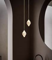 Lustre conique de luxe en pierre d'albâtre et aluminium, éclairage LED haut de gamme, design étoilé, pour hôtel et villa, avec prise.