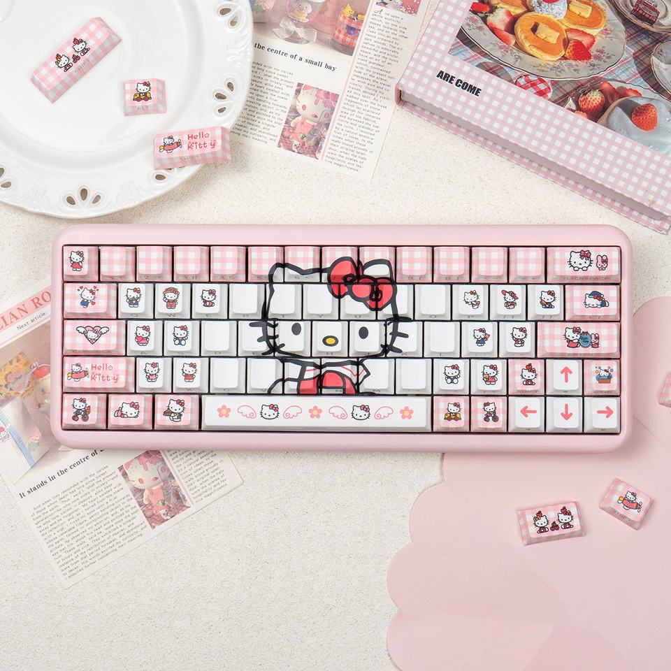 Hello Kitty Mechanical Keyboard Keycaps Side-Transparent Cartoon Pink ...