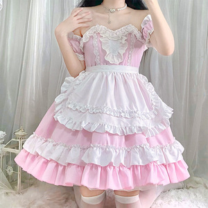 Yi Xiaoyi Vestido de Anime Lolita para Mujer, Disfraz de Cosplay Adulto Rosa y Blanco con Volantes, Hecho en Origen Transfronterizo - Product Image 3