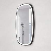 Miroir mural de salle de bain et de maison NMM036, design moderne, sans cadre, ovale, 5 mm d'épaisseur, fait main, avec affichage tactile rétroéclairé élégant