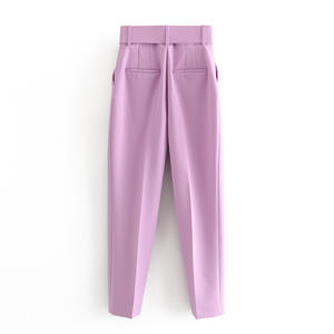<span class=keywords><strong>Pantalon</strong></span> décontracté de couleur unie multicolore pour femmes <span class=keywords><strong>Pantalon</strong></span> long droit à ceinture taille haute - Product Image 4