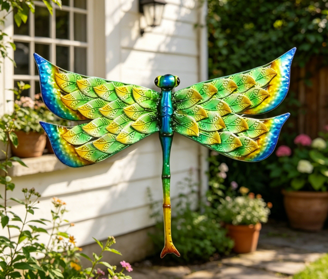 Iron Art Dragonfly Wall Hanging Durable Metal Indoor and Outdoor Home Decoration