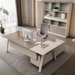 Ensemble de bureau exécutif en forme de L de luxe de haute qualité Table en bois en acier moderne avec chaise confortable Gestionnaire de bureau à domicile extensible - Product Image 5