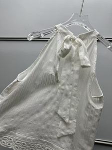 Women's <b>White</b> Elegant Gentle Sleeveless Tie Top + A-Line Skirt <b>2</b>-<b>Piece</b> <b>Set</b> - Product Image 5