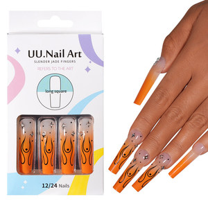 Marque privée vente en gros personnalisé 24 pièces style français presse sur les ongles long carré strass luxe presse sur les ongles avec diamant - Product Image 1
