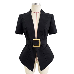 OUDINA Nuova Collezione Estiva Giacca Casual Monocolore con Maniche e Cintura Blazer per Donne - Product Image 6
