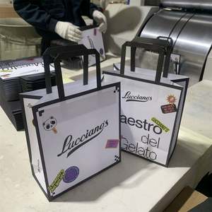 KM Custom logo Printed Cheap Eco Recycle Take Away Food Packaging Brown <b>Paper</b> <b>Bags</b> Specialty with Flat Handles - Product Image 3