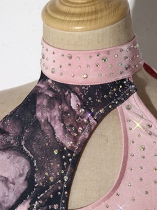 Maillot de gimnasia y danza para niñas con pedrería, espalda descubierta, cuello alto, estampado de leopardo, metálico, asimétrico, para actuaciones en escenario, personalizado - Product Image 3