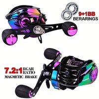 Moulinet de pêche Baitcasting 7.2:1 rapport de vitesse, 9 + 1BB léger avec frein magnétique, engrenages en laiton/bobine polyvalente pour la longue coulée