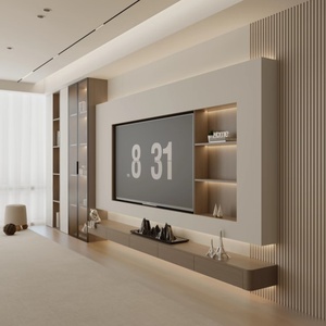 French Luxury Modern Carved Panel <strong>Design</strong> <strong>TV</strong> Cabinet Fireplace Custom Built-in <strong>TV</strong> <strong>Unit</strong> for Living Room White Dark Gray Finish - Product Image 1