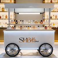 Carrito de Exhibición Metálico de Lujo, Kiosco Portátil para Joyería, Café, Helados, Eventos, con Toldo, Ruedas, Iluminación LED, OEM