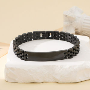 Pulseras de Acero Inoxidable de Cinco Eslabones, Flexibles y Sólidas, para Hombre, Correa de Reloj Ajustable de Acero Inoxidable con Grabado - Product Image 4