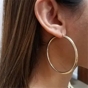 Large hoop earrings 14k Yellow Gold 3MM Round Hollow Hoop Earrings Snap Closure Large Classic Hoops