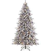Arbre de noël artificiel pré-éclairé de 6.5 pieds, arbre artificiel de neige florissante avec décoration de pommes de pin