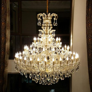 Lustre en cristal finition or, base d'ampoule E26, LED blanc chaud 2700K, hauteur réglable, garantie 5 ans, luminaire suspendu pour salon - Product Image 1