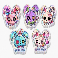 Autocollants découpés sur mesure Pastel Goth Bunny holographiques, imperméables, mignons et effrayants, avec impression de logo personnalisé pour ordinateur portable