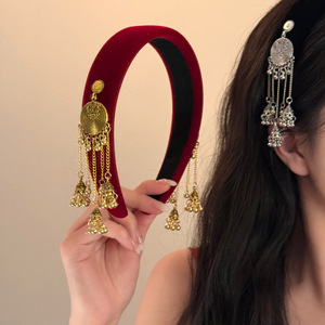 ربطات رأس سوداء مخملية واسعة شرابة للنساء والفتيات رباط رأس للحفلات أغطية رأس إكسسوارات يدوية عتيقة - Product Image 4