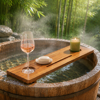Plateau de bain en bois d'acacia avec emplacements pour vin et bougie, accessoire de spa pour baignoires autoportantes