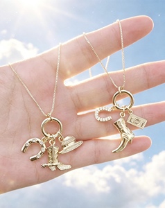 18K Gold Plated Cowboy Charm Pendant Necklace Micro Pave CZ Horseshoe Boot Hat <b>Chain</b> Jewelry for Women Charm Necklace - Product Image 6