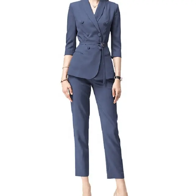 OEM Slim Fit Blazer for Women Ladies Office Suits Double Breasted Suit Clothing Pants Hot Sale Fashion Customized Custom Cotton