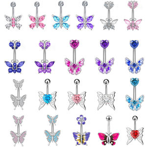 Bijoux de <span class=keywords><strong>piercing</strong></span> personnalisés pour fêtes et mariages, <span class=keywords><strong>piercing</strong></span> de <span class=keywords><strong>nombril</strong></span> papillon en acier inoxydable avec diamant et motif goutte d'huile - Product Image 6