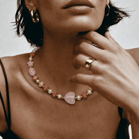 Collier Pendentif Cœur en Quartz Rose Naturel, Perles de Pierre de Soleil, Breloque Étoile, Plaqué Or, Bijoux Bohèmes Personnalisés