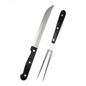 Juego de Cuchillo y Tenedor para Carne de Acero Inoxidable 3cr13 Negro de Primera Calidad con Mango de ABS de 8''/7'' para Cortar Carne Asada - Product Image 1