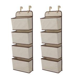 Waterproof Stylish 3 Pockets Foldable Cotton Linen Fabric Over the Door Hanging Organizer Storage Bag <b>Wall</b> Door Closet <b>Shelves</b> - Product Image 2