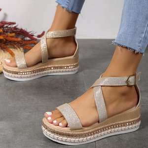 Sandales plates d'été pour femmes, légères, à plateforme large, style espadrilles, ouvertes, décontractées, pour l'extérieur - Product Image 3