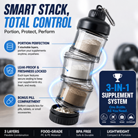 Conteneur portable en PP de qualité alimentaire pour poudre protéinée avec entonnoir, boîte à pilules, distributeur de suppléments de voyage, logo personnalisé, vente en gros
