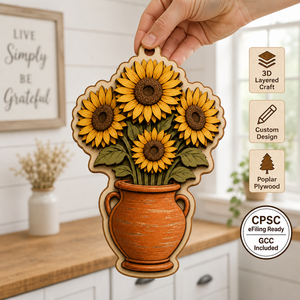Decorazione Murale Girasole 20cm |   Vaso Decorativo 3D in Compensato di Pioppo Multistrato |   OEM Ingrosso CPSC |   Decorazione da Parete per Casa Accogliente in Stile Rustico - Product Image 2