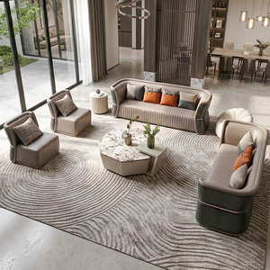 Set Divano di Lusso per Soggiorno, Moderno Divano Componibile 321 in Pelle Trapuntata, con Schienale Ergonomico in Legno per Villa <span class=keywords><strong>e</strong></span> Hotel - Product Image 1