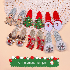 Barrettes à cheveux scintillantes pour enfants, thème Noël : Père Noël, rennes, sapin, pain d'épices – Accessoires de fête pour les fêtes de fin d'année - Product Image 6