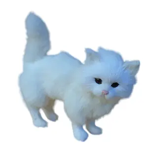 Juguetes de animales de peluche para niños, modelo estático de gato blanco simulado para regalos de cumpleaños creativos o decoraciones de escritorio de Interior de Navidad