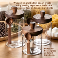 Nouveau pot de conservation de thé en verre borosilicate scellé avec cuillère en bambou et couvercle à vis, personnalisable avec logo/design graphique, récipient alimentaire